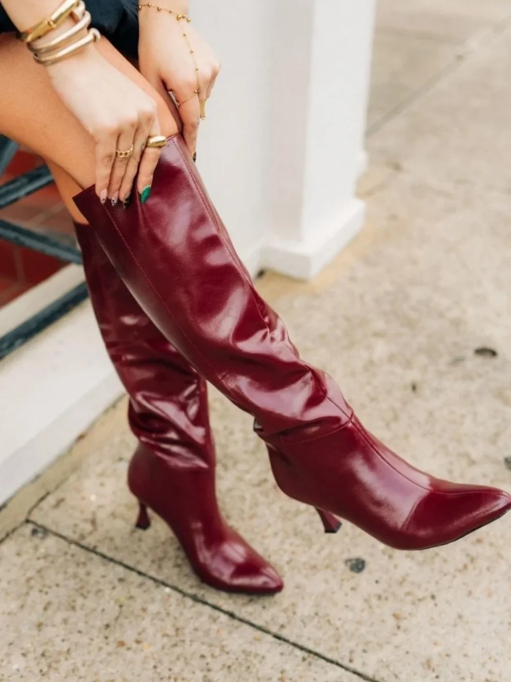 OASIS SOCIETY Knee High Vegan Leather Maroon Wine Lexington Boots